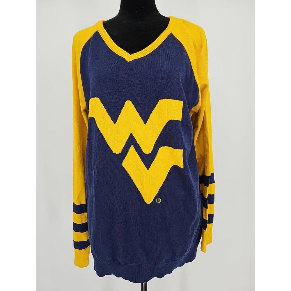 Emerson Street West Virginia Sweater XL Football V Neck Long‎ Sleeve